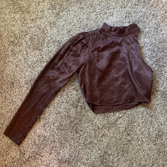 NWOT Zara Small Brown Satin Asymmetrical Top - Picture 6 of 11